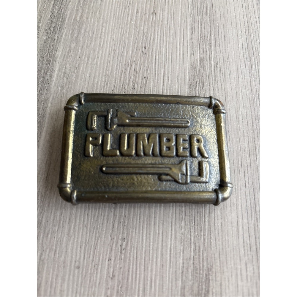 Vintage 1978 Baron PLUMBER Occupation Brass Belt Buckle size 3"x 2"